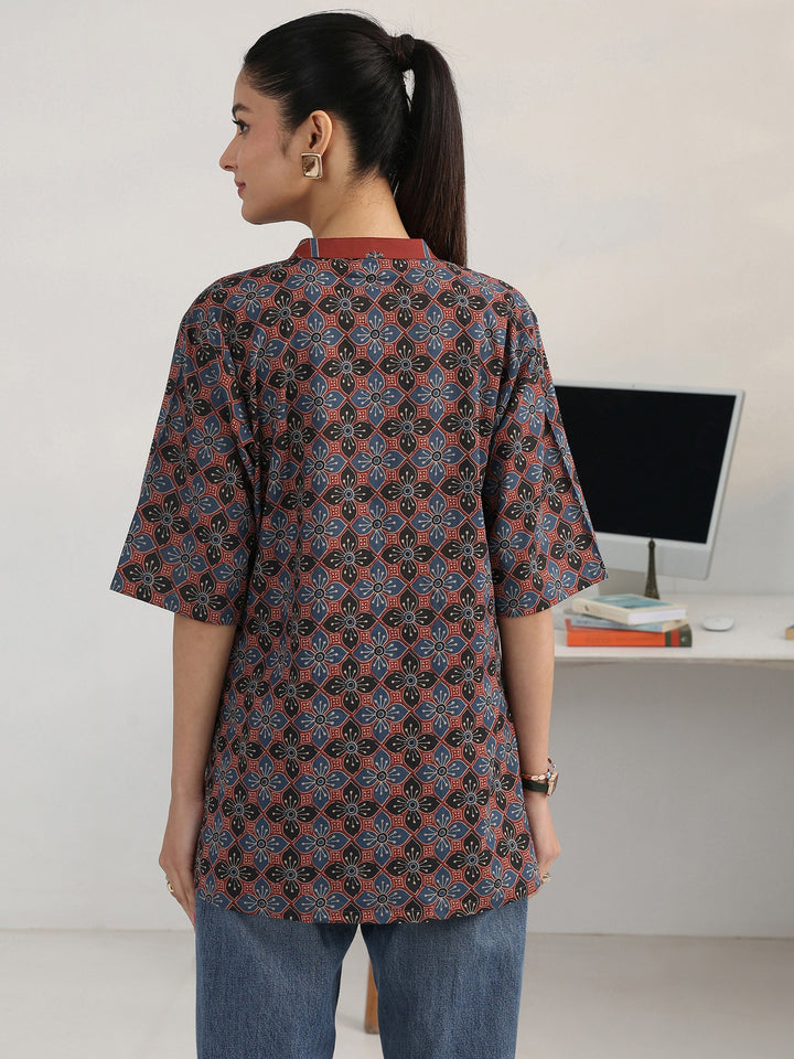 Multi Geometric Printed Cotton Blend A-Line Short Kurti