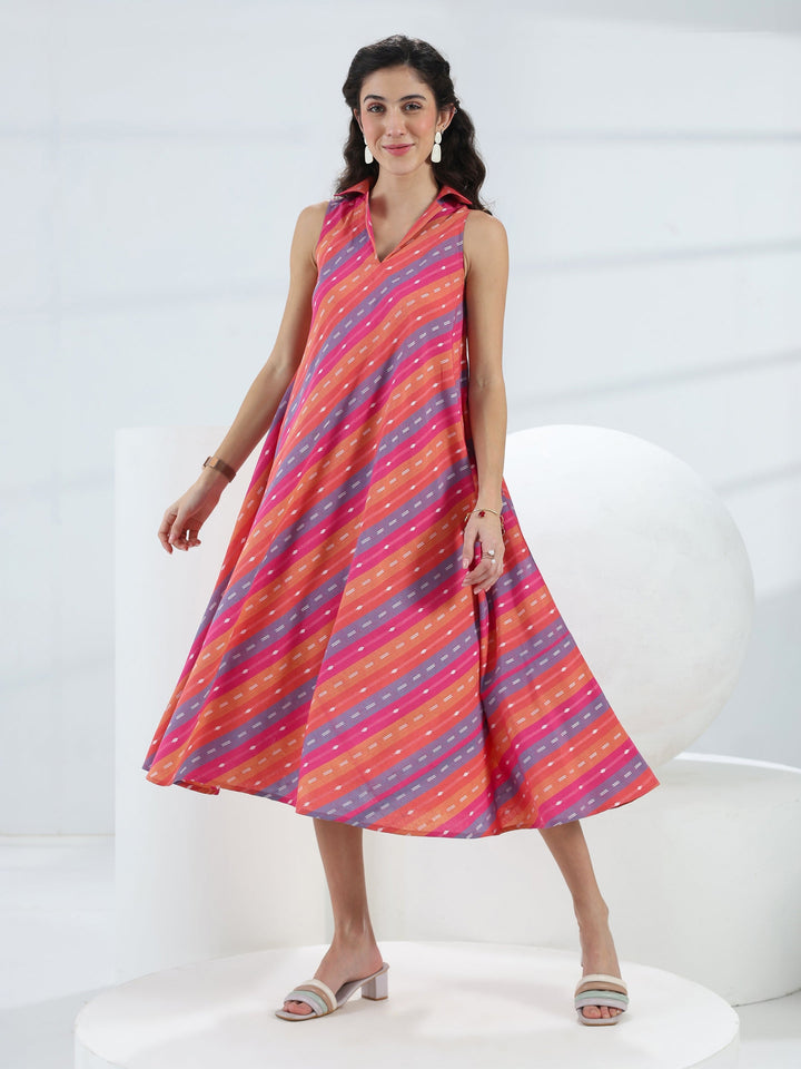 Gerua Multi Leheriya Cotton Blend A-Line Dress
