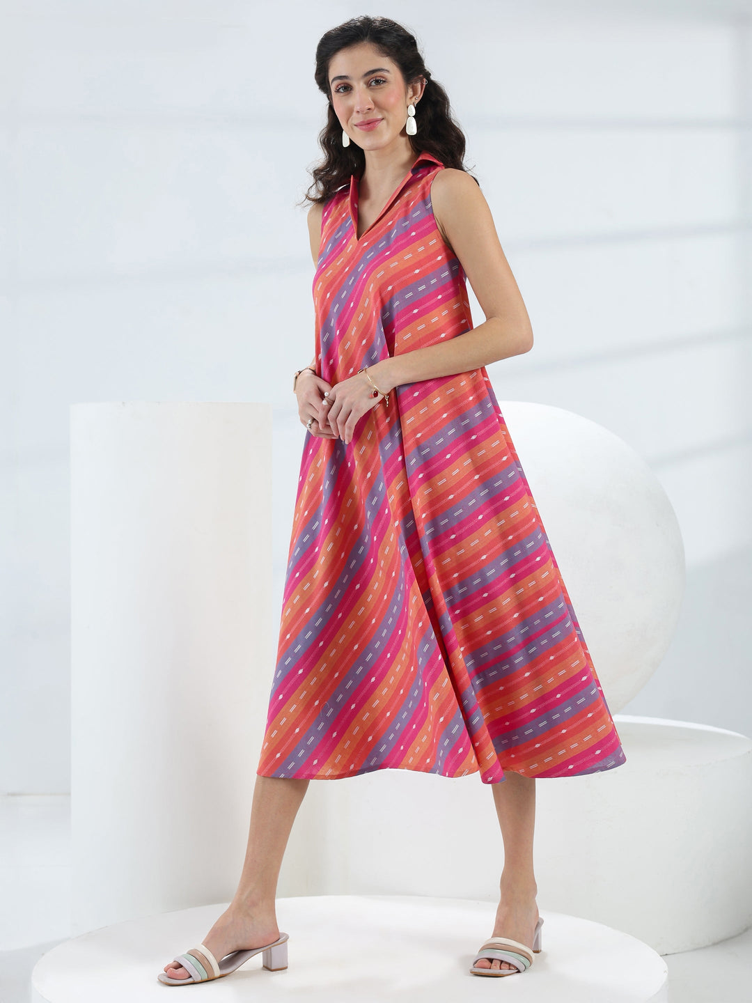 Gerua Multi Leheriya Cotton Blend A-Line Dress