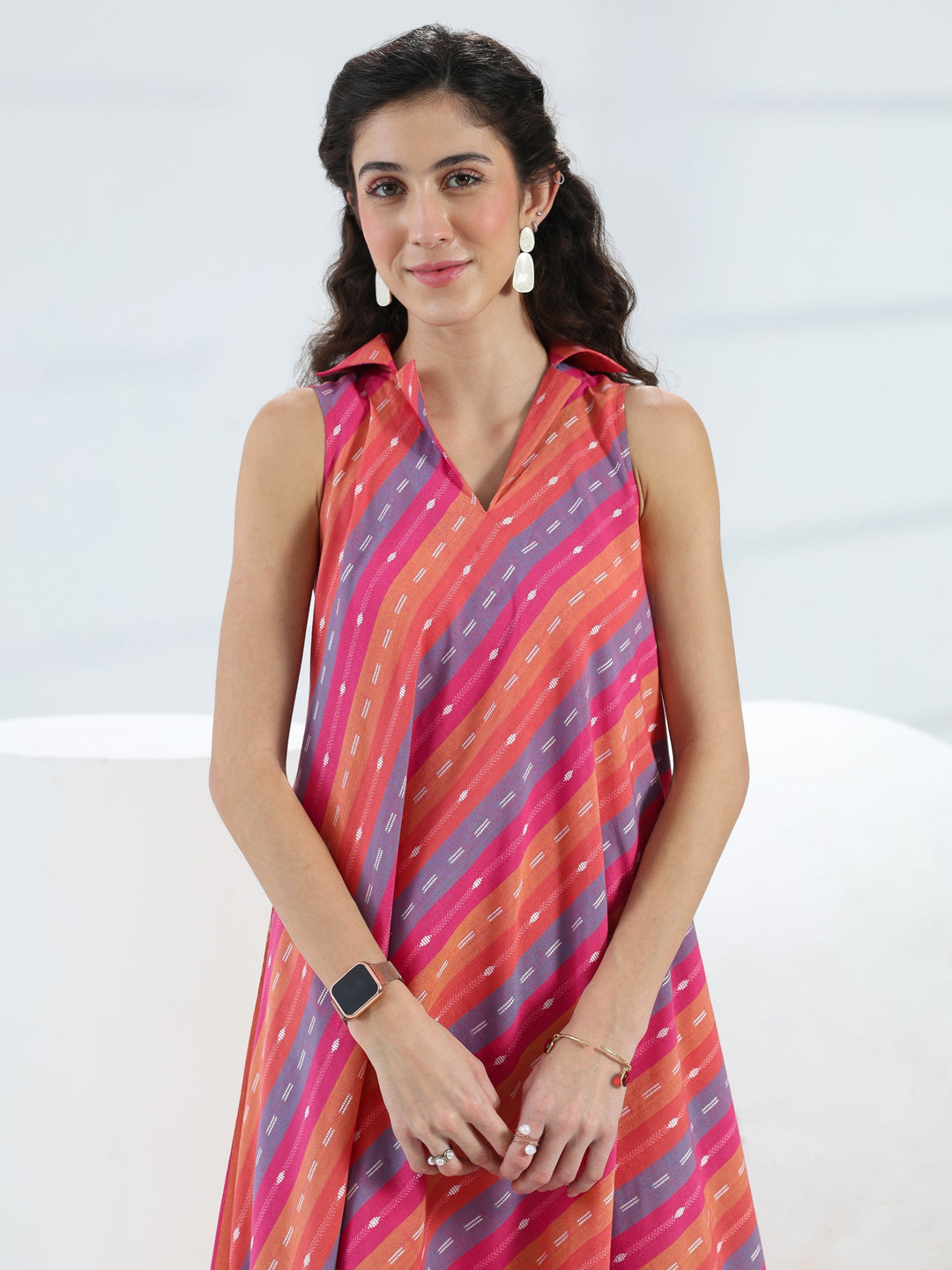 Gerua Multi Leheriya Cotton Blend A-Line Dress