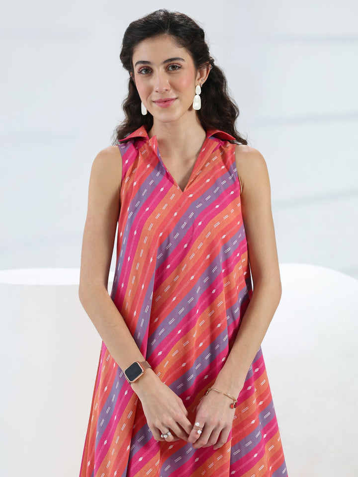 Gerua Multi Leheriya Cotton Blend A-Line Dress