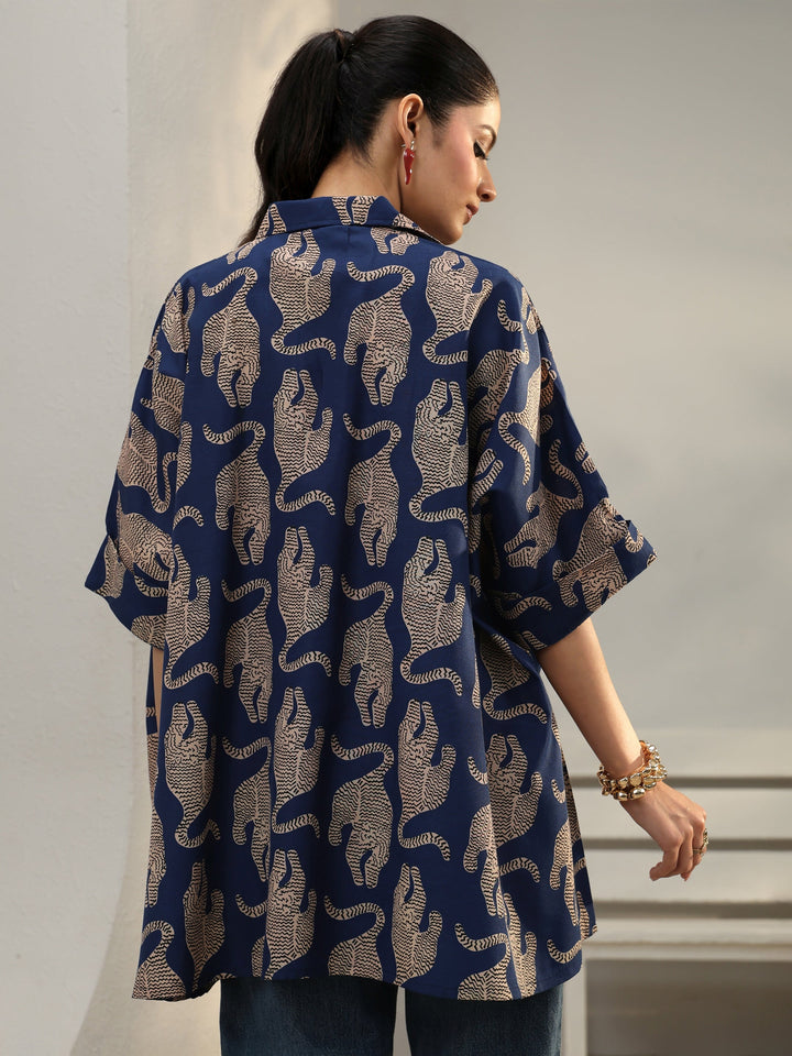 Power Move Blue Quirky Printed Cotton Blend Shirt
