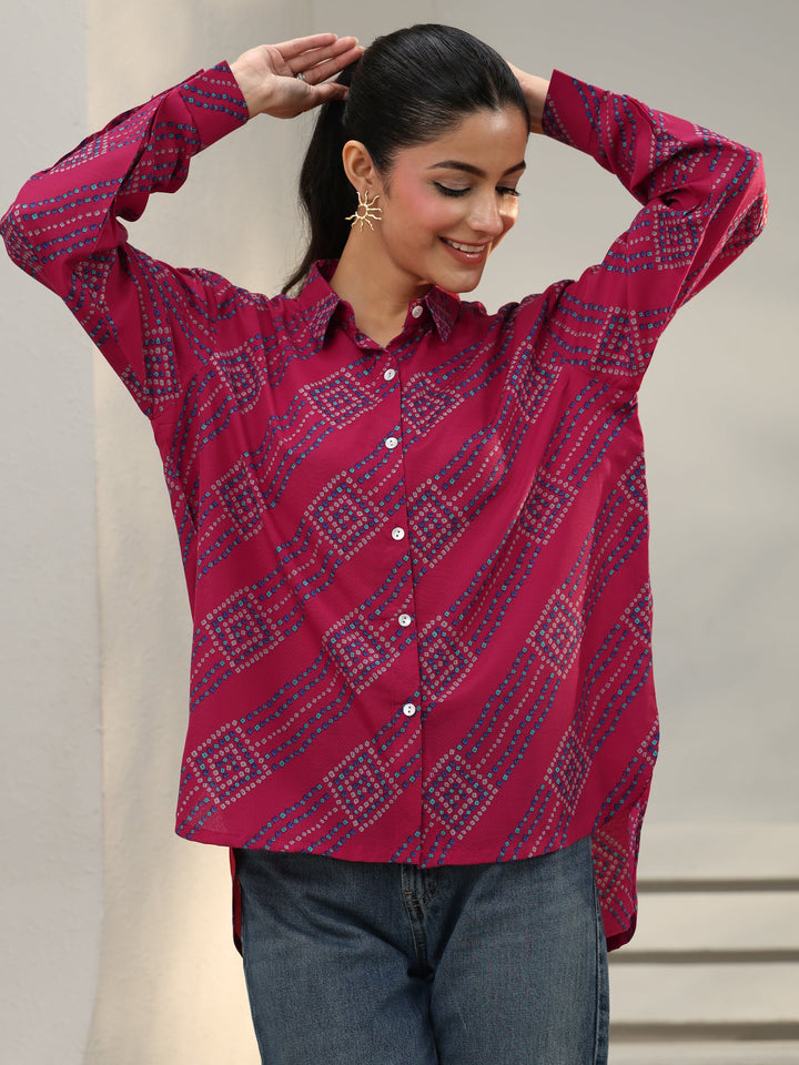 Pink Bandhani Printed Cotton Blend Shirt