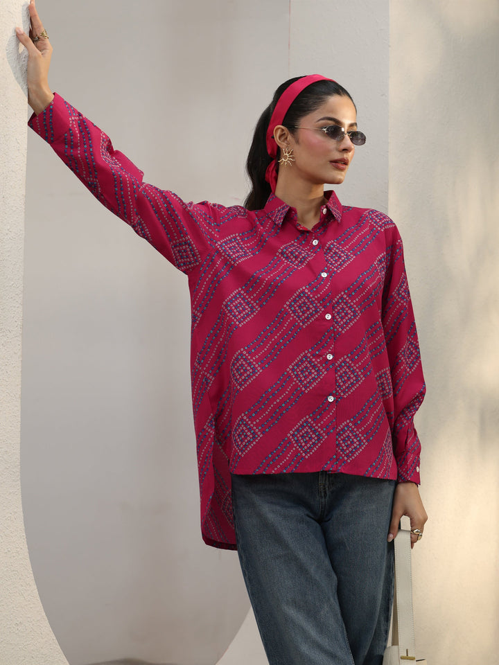 Pink Bandhani Printed Cotton Blend Shirt