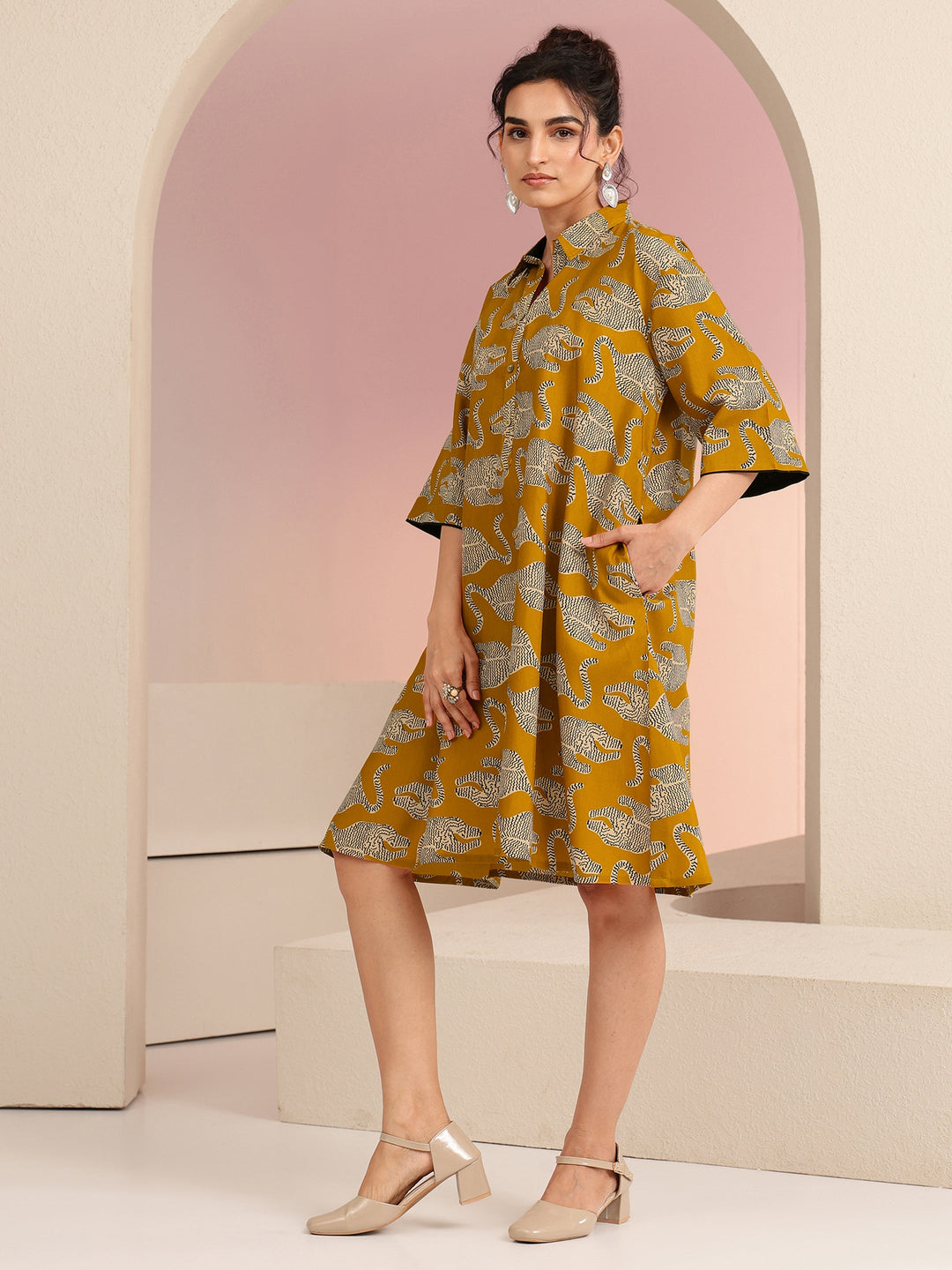 Gerua Royal Blue Animal Printed Cotton Blend Oversized Dress