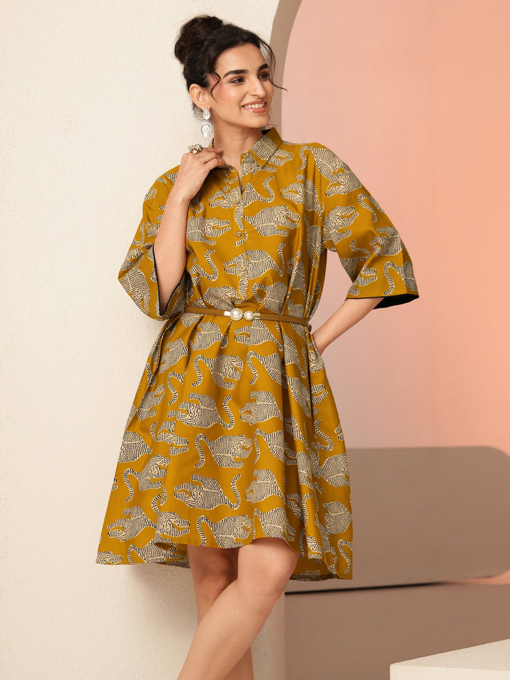 Gerua Royal Blue Animal Printed Cotton Blend Oversized Dress