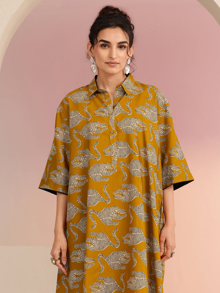 Gerua Royal Blue Animal Printed Cotton Blend Oversized Dress
