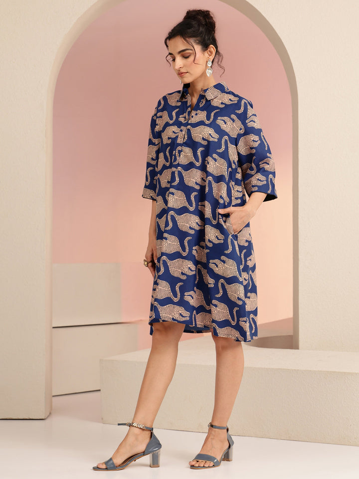 Gerua Mustard Animal Printed Cotton Blend Oversized Dress