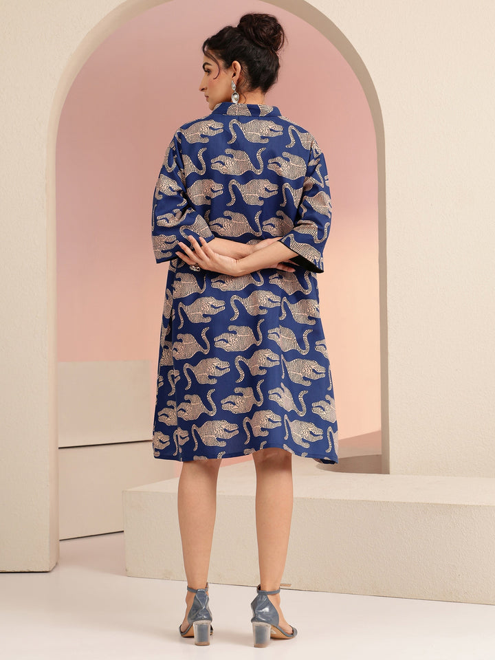 Gerua Mustard Animal Printed Cotton Blend Oversized Dress