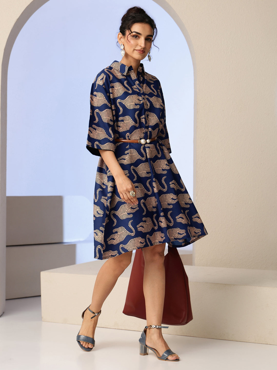 Gerua Mustard Animal Printed Cotton Blend Oversized Dress
