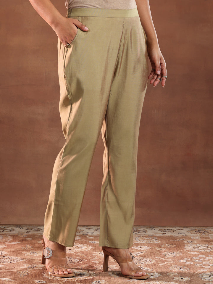 Golden Embroidered Silk Blend Straight Suit With Dupatta