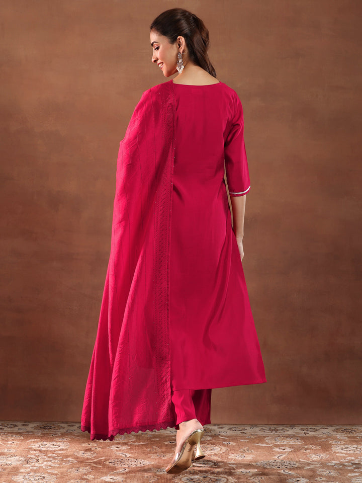 Red Embroidered Silk Blend Straight Suit With Dupatta-color issue