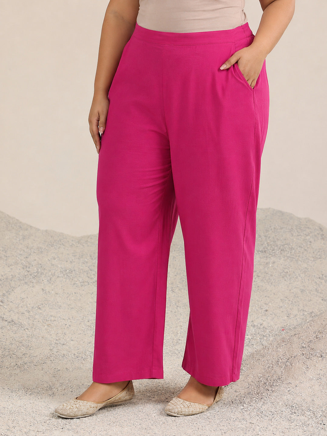 Plus Size Pink Yoke Deisgn Silk Blend Straight Suit With Dupatta