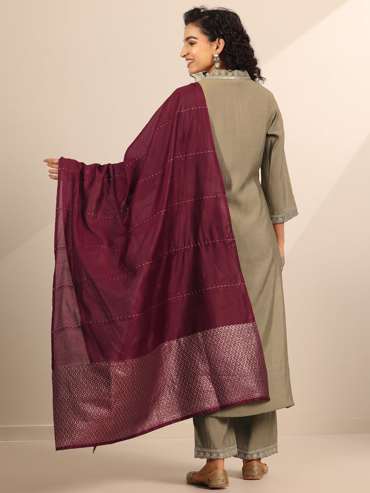 Golden Solid Silk Blend Straight Suit Set With Dupatta