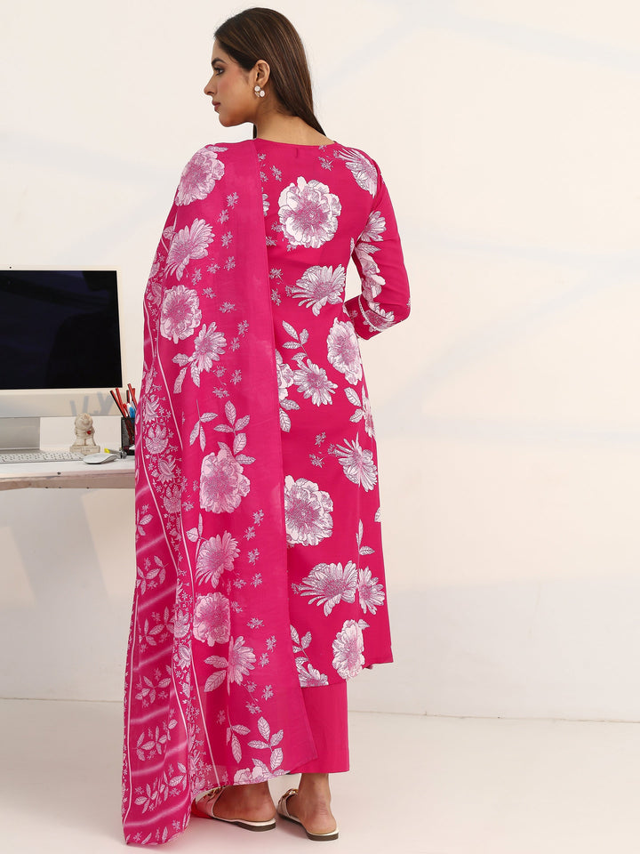 Power Petal Cotton Blend Pink A-line Suit Set