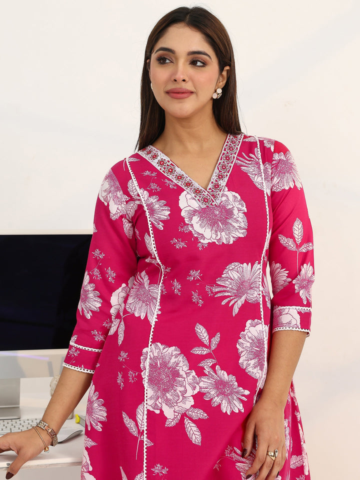 Power Petal Cotton Blend Pink A-line Suit Set