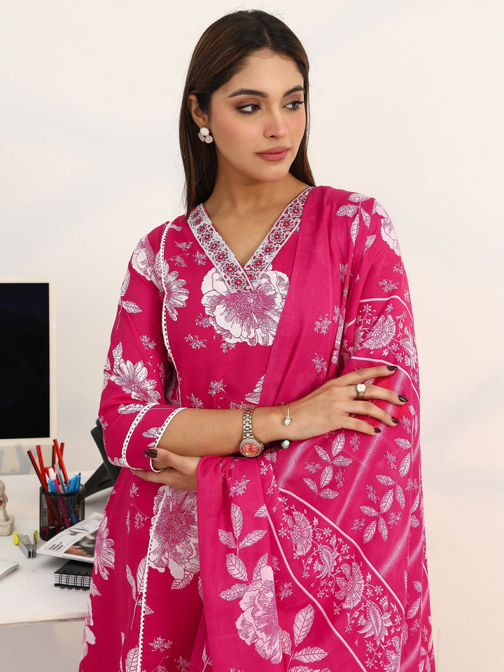 Power Petal Cotton Blend Pink A-line Suit Set