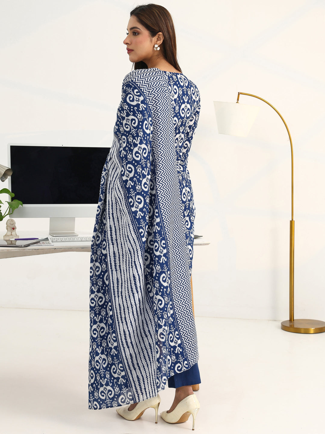Blue Ethnic Motifs Printed Cotton Blend Straight Suit Set With Dupatta