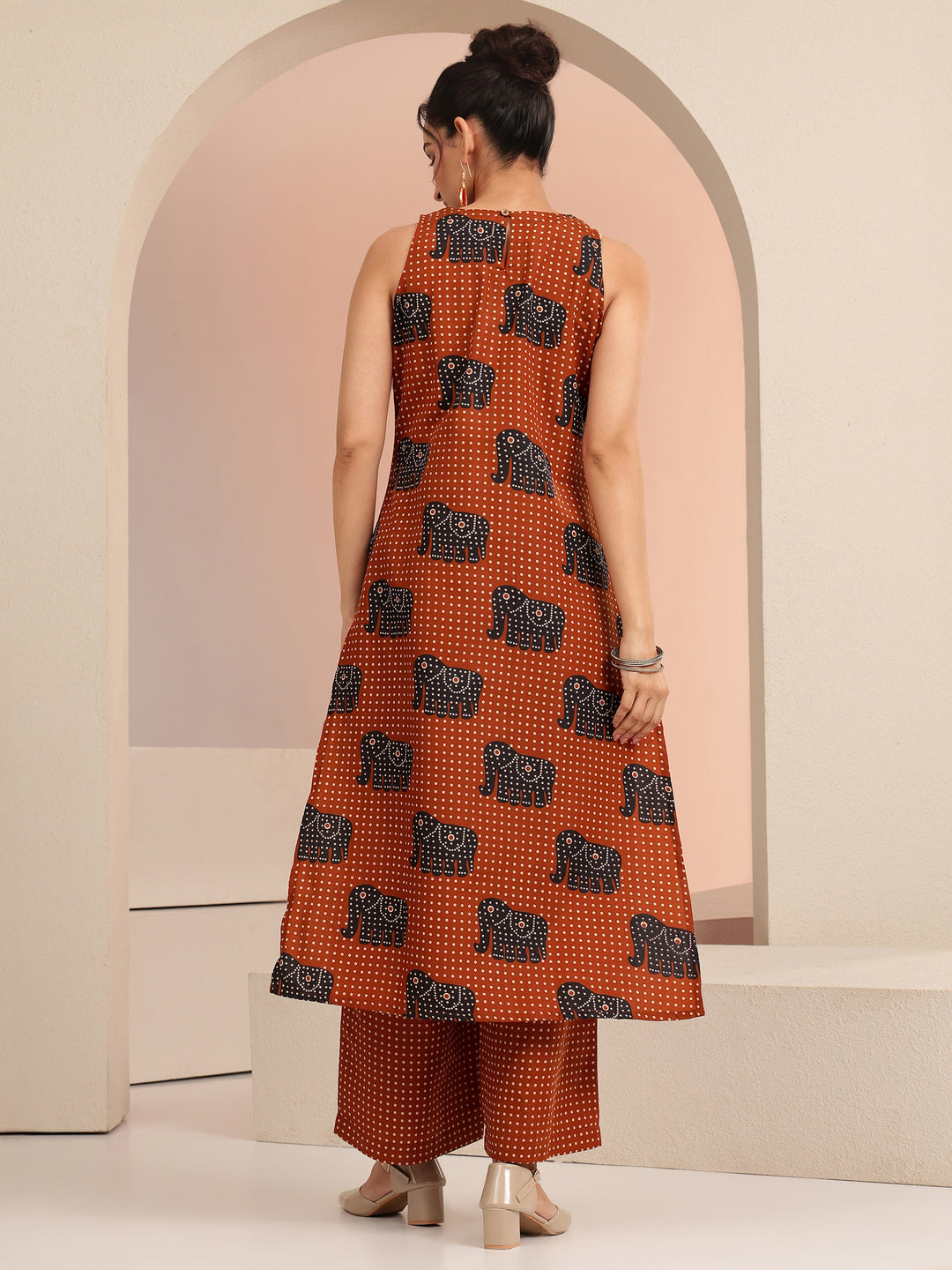 Rust Tribal Printed Cotton Blend Straight Kurta Set