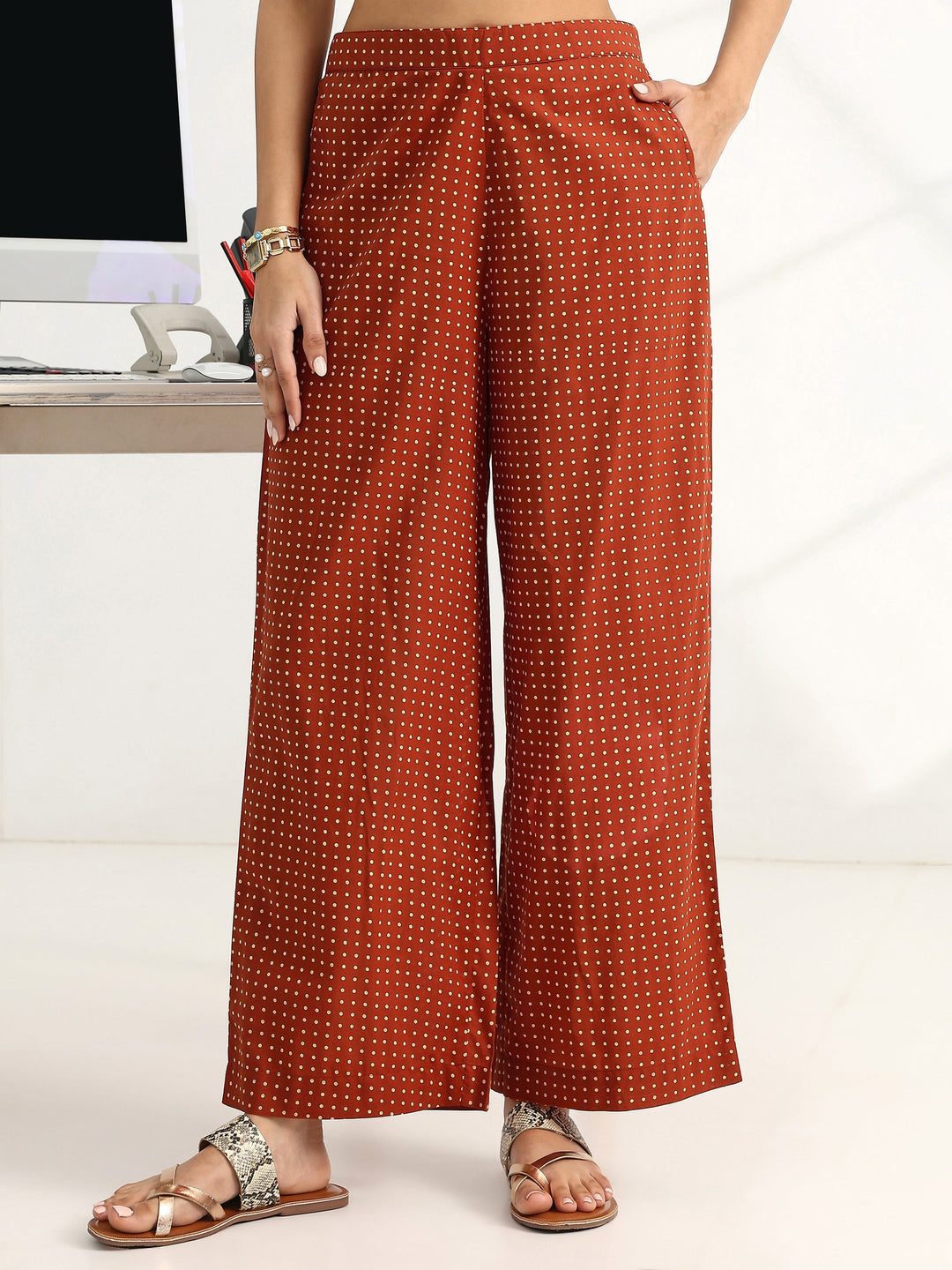 Rust Tribal Printed Cotton Blend Straight Kurta Set