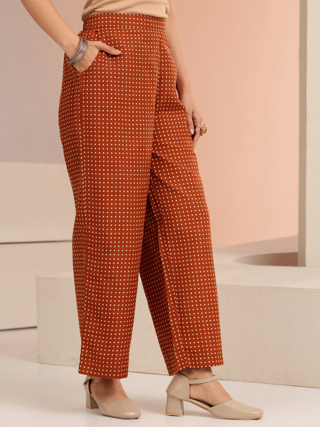 Rust Tribal Printed Cotton Blend Straight Kurta Set