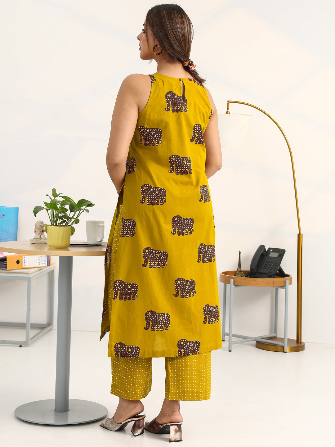 Mustard Tribal Printed Cotton Blend Straight Kurta Set