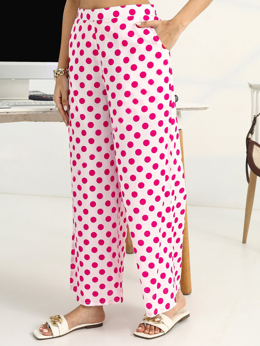 White Geometric Printed Cotton Blend Straight Kurta Set