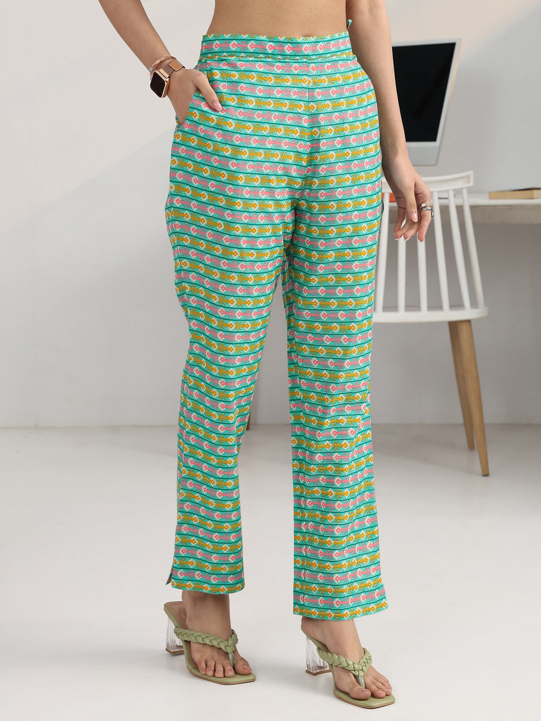 Multi Floral Woven Design Cotton Blend Straight Suit Set With Dupatta