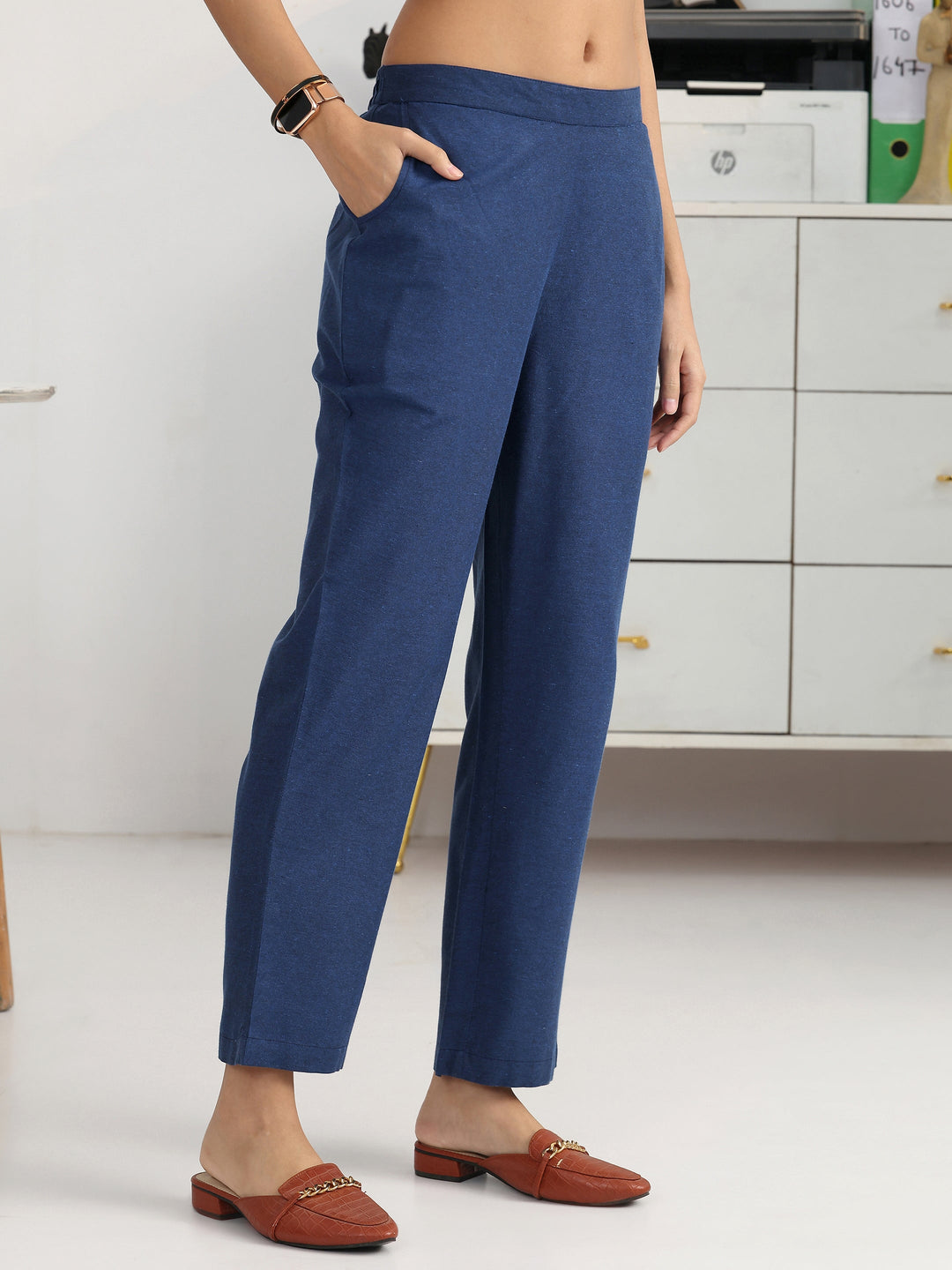 Form Fit Blue Woven Design Cotton Blend Kurta Set
