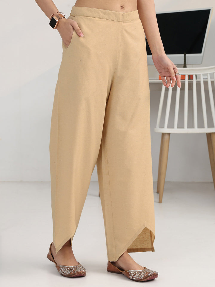 Cream Striped Woven Design Cotton Blend Straight Suit Set With Dupatta