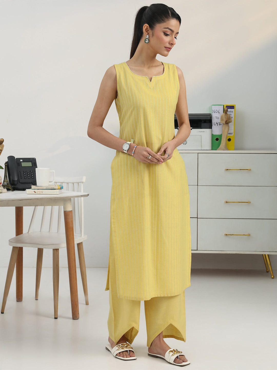 Anya-Cut Sunlit Striped Cotton Blend Suit Set