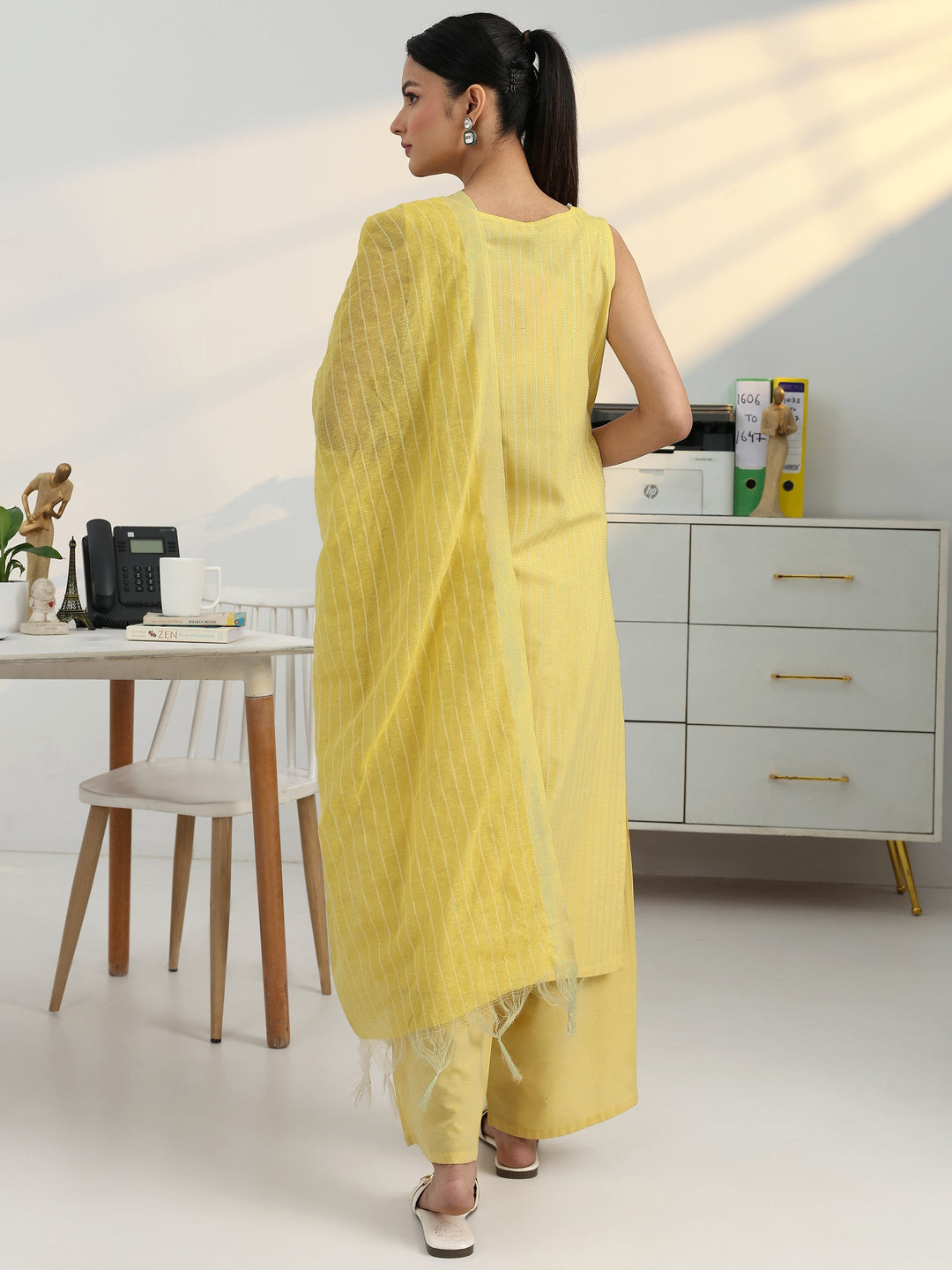 Anya-Cut Sunlit Striped Cotton Blend Suit Set