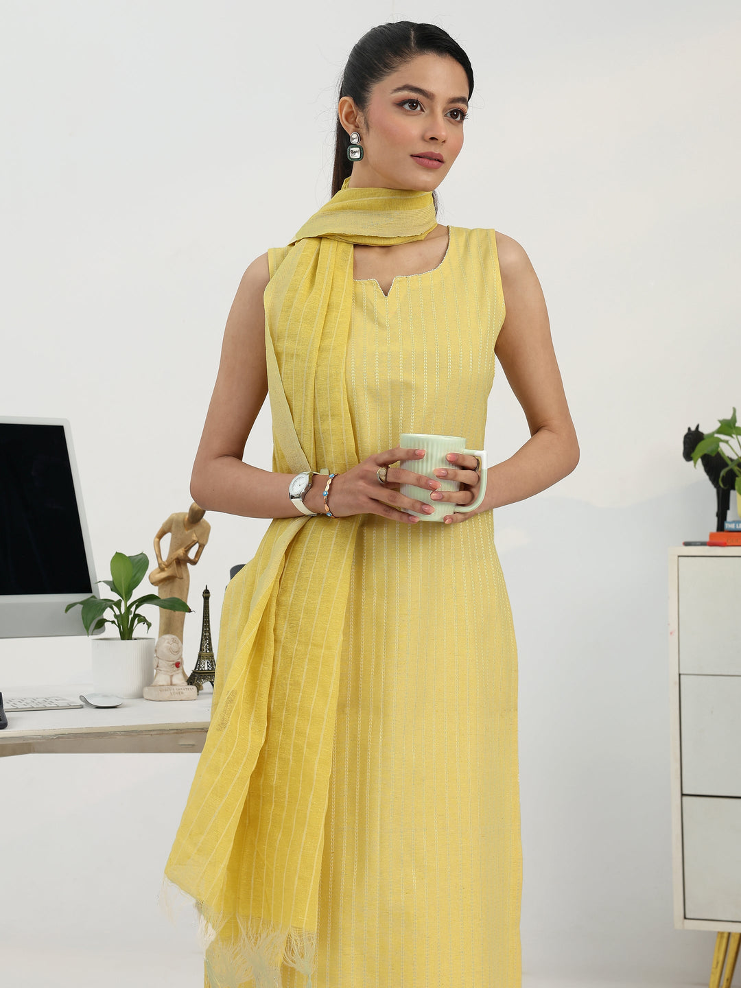 Anya-Cut Sunlit Striped Cotton Blend Suit Set