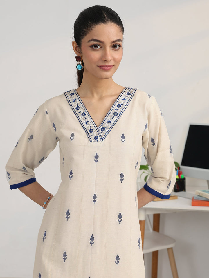 White Woven Design Cotton Blend Ambition Suit Set
