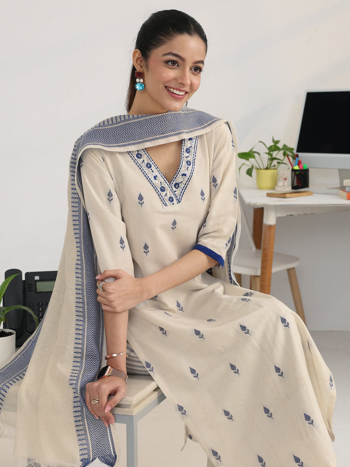White Woven Design Cotton Blend Ambition Suit Set