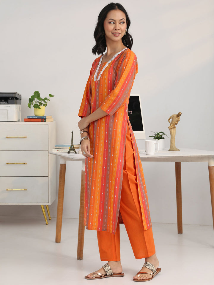 Multi Ethnic Motif Woven Design Cotton Blend Straight Suit Set With Dupatta