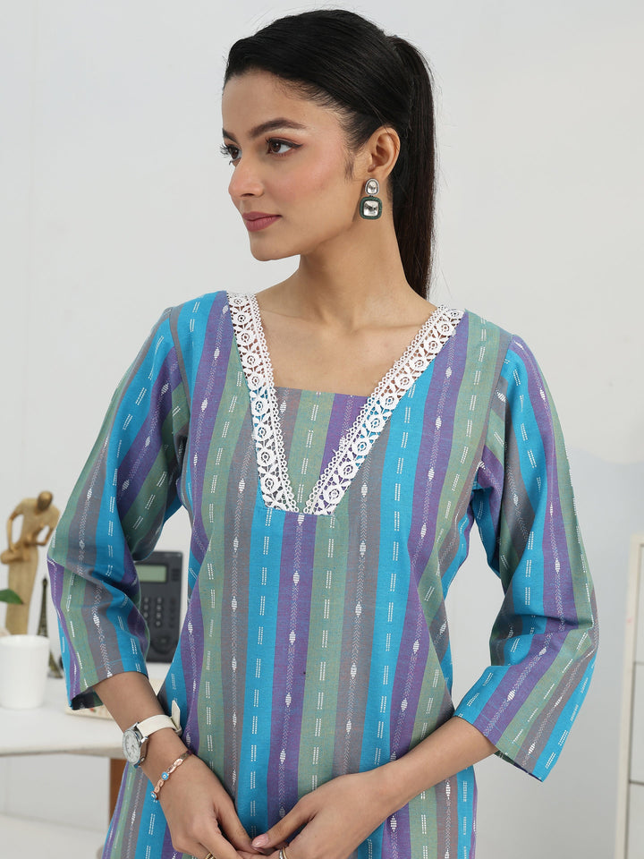 Multi Ethnic Motif Woven Design Cotton Blend Straight Suit Set With Dupatta