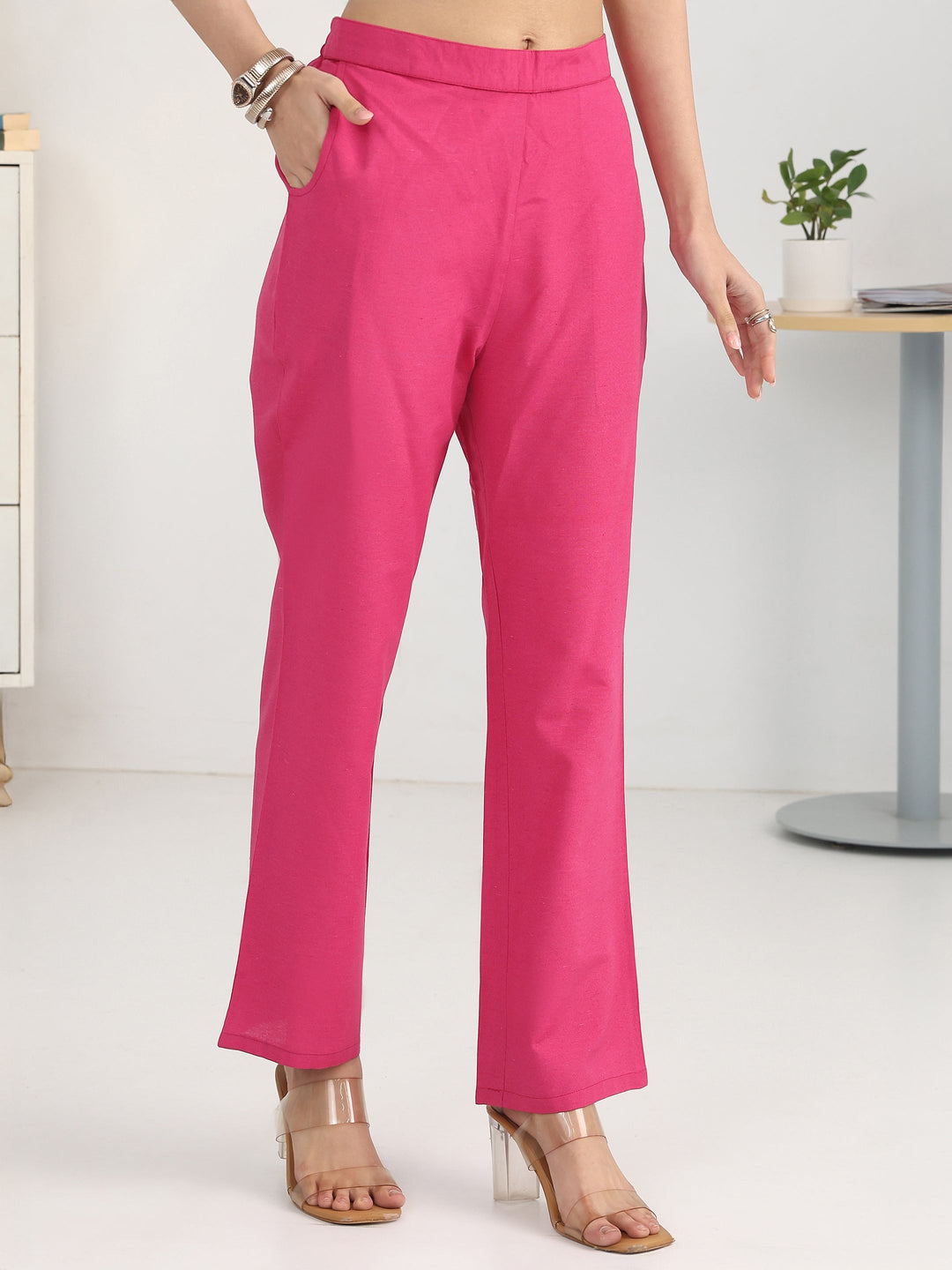 Sleek Pink Multi-Striped Cotton Blend Handloom Straight Suit Set