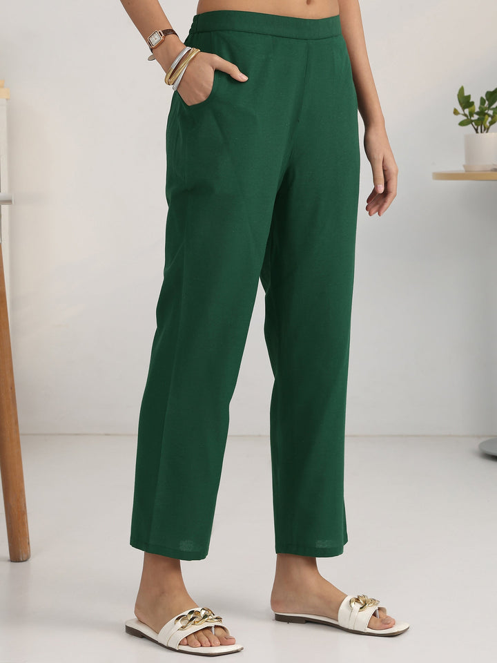 Green Ethnic Motif Woven Design Cotton Blend Straight Suit Set With Dupatta