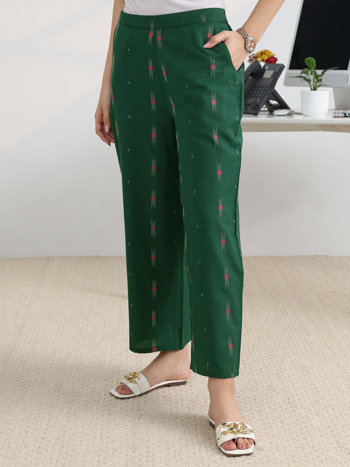 Green Woven Design Cotton Blend Straight Kurta Set