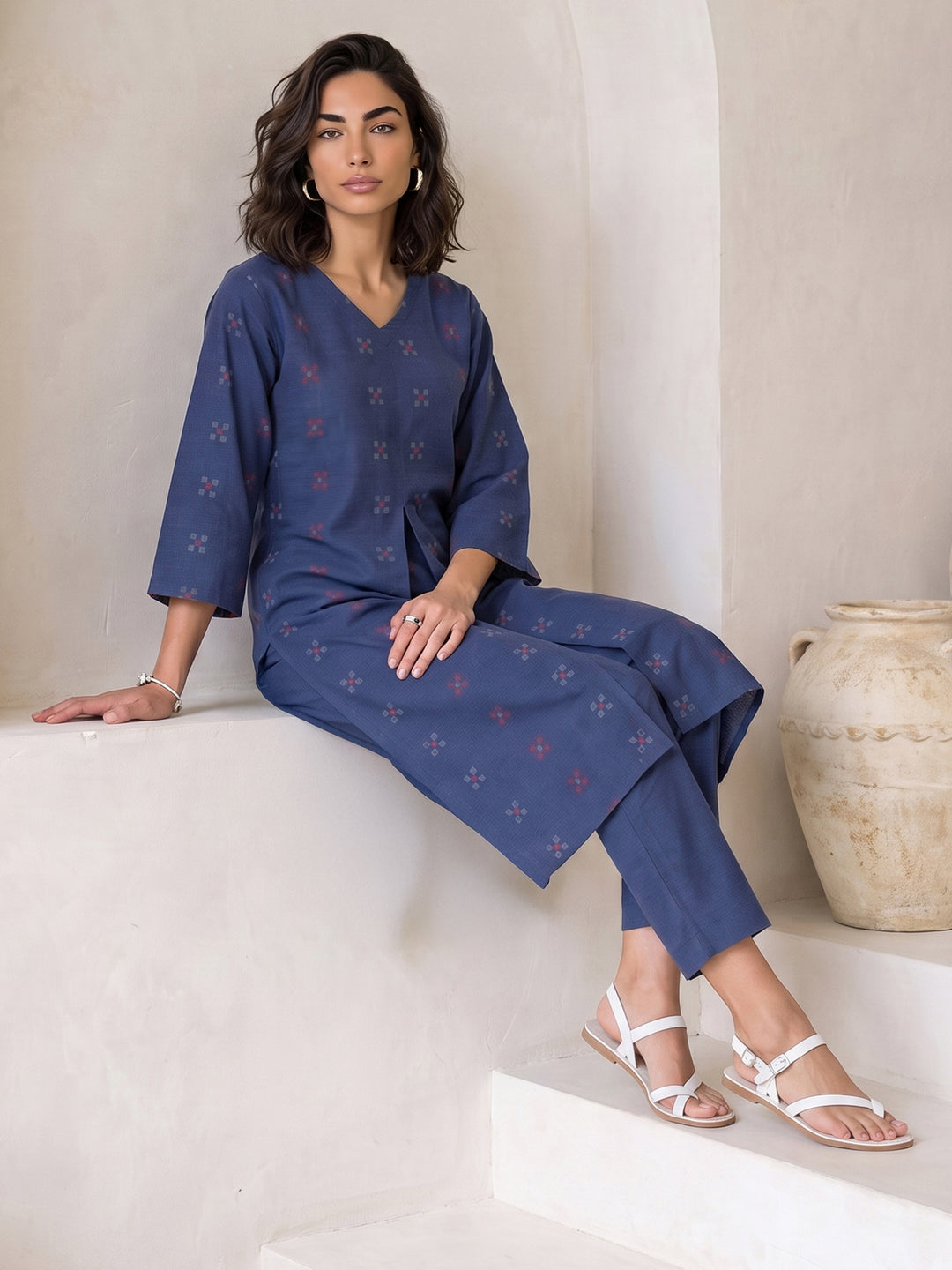 Gerua Blue Woven Design A-Line Kurta Set