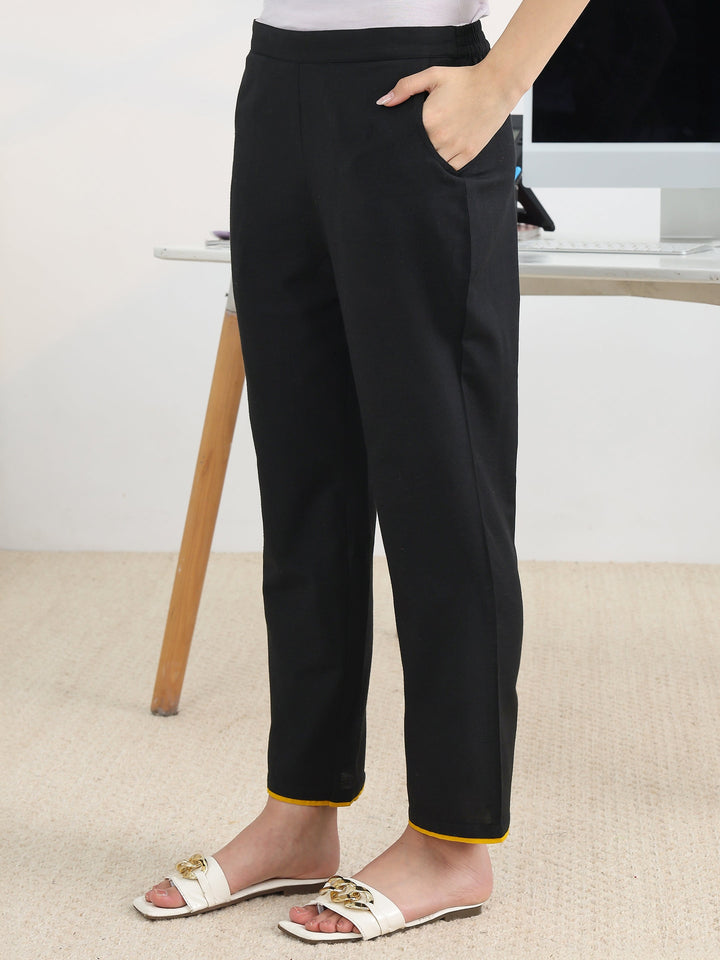Black Woven Design Cotton Blend Straight Kurta Set