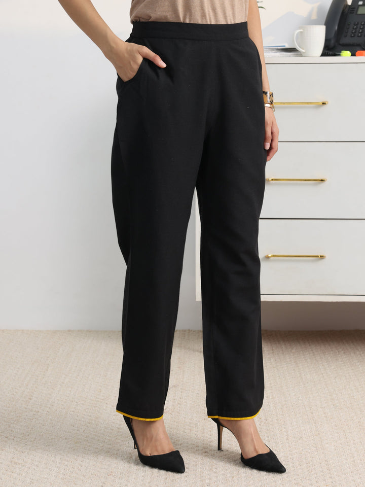 Black Woven Design Cotton Blend A-Line Kurta Set