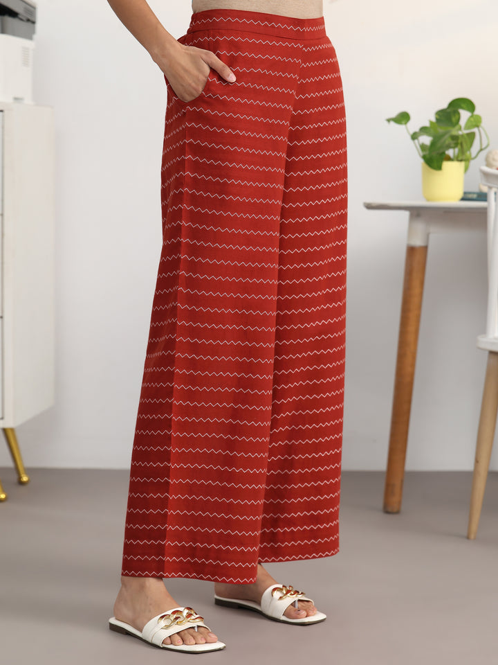 Red Ethnic Motifs Woven Design Cotton Blend A-Line Kurta Set