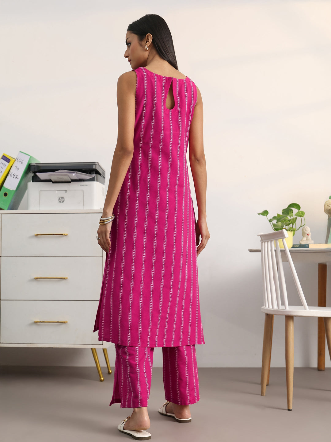 Siren Stripe Pink Cotton Blend Kurta Set