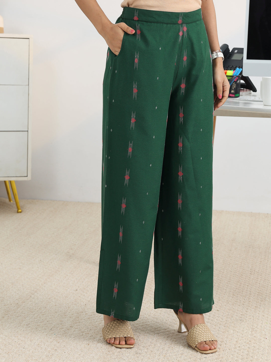 Prime Green Woven Design Cotton Blend Kurta Set