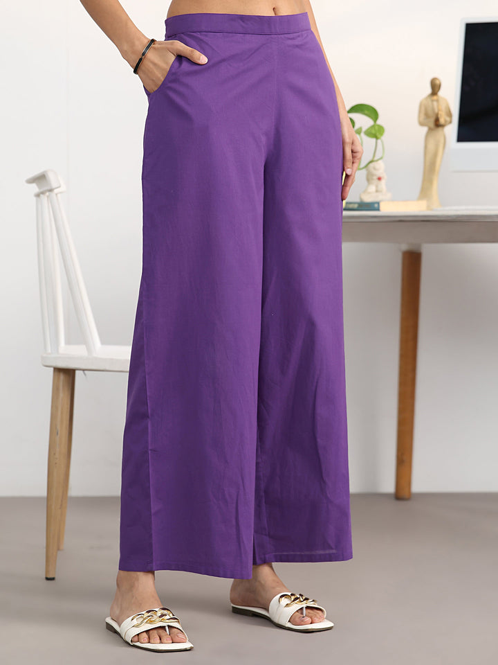 Purple Floral Printed Cotton Blend Straight Suit Set With Dupatta