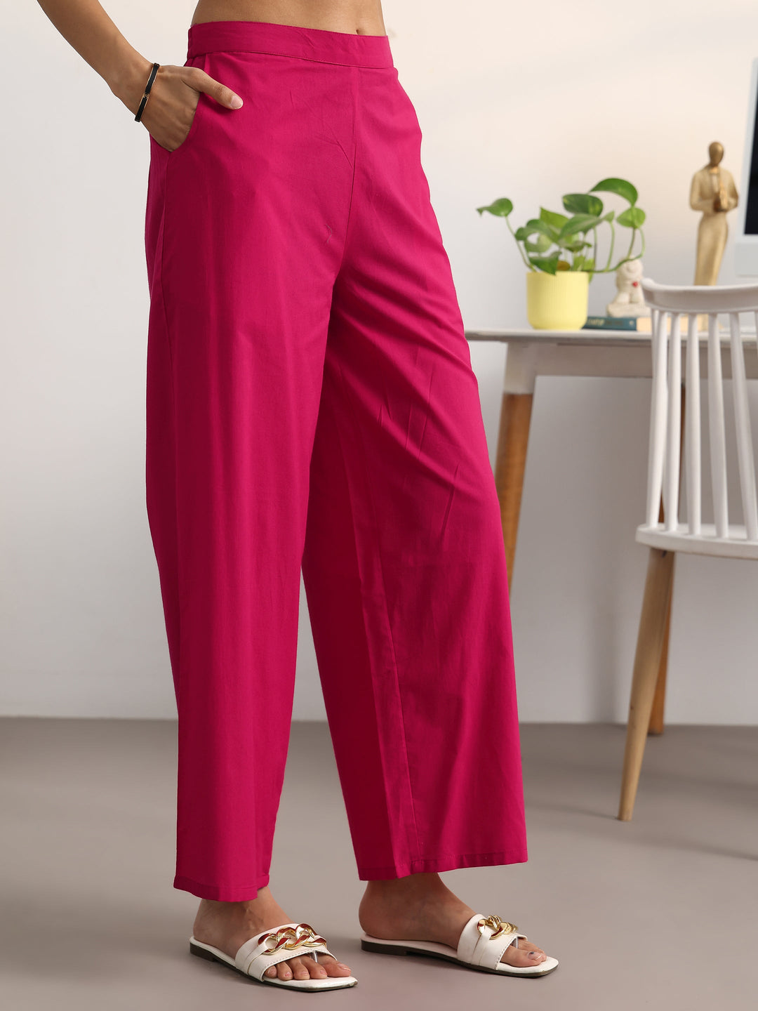 Pink Floral Printed Cotton Blend Straight Suit Set With Dupatta