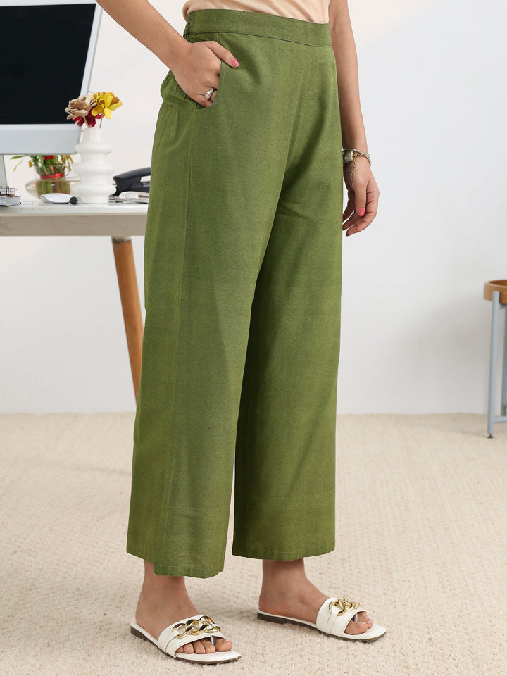 Olive Woven Design Cotton Blend Straight Suit Set With Dupatta