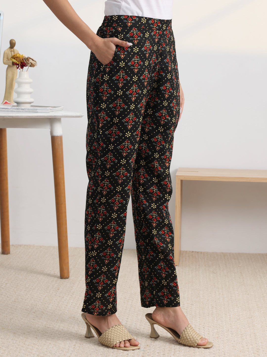 Black Printed Cotton Blend A-Line Kurta Set